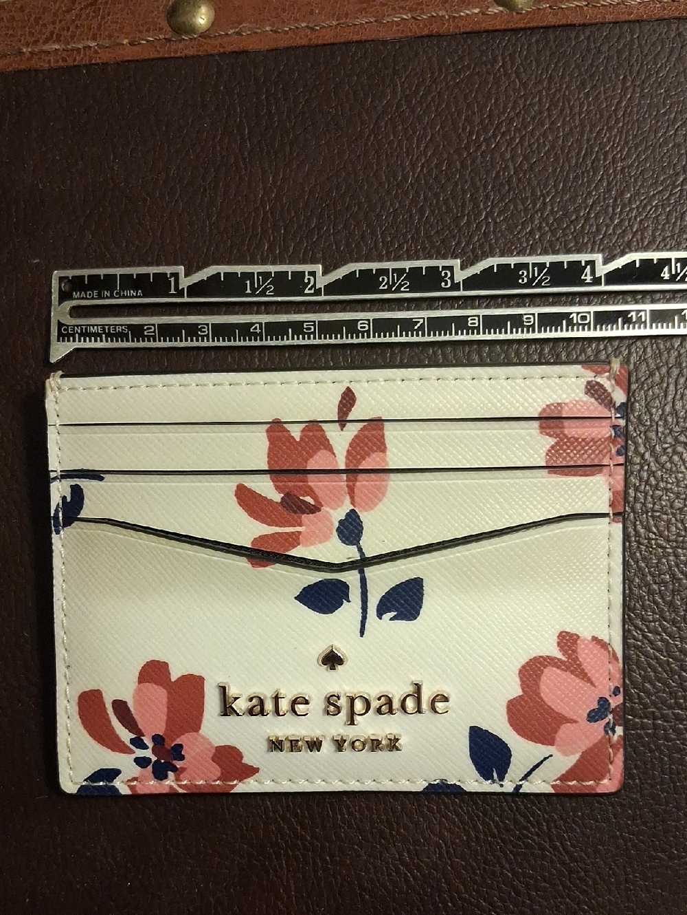 kate spade White Floral Cardholder with Pink and Navy Blooms